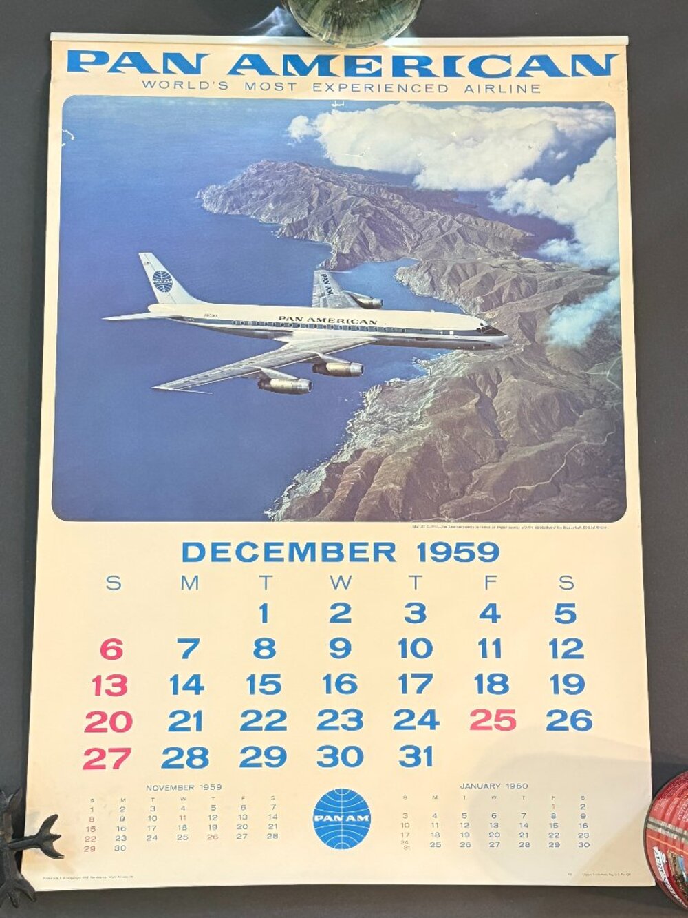 VTG 1959-60 13 Month Pan American World Airways Airline Advertising Calendar